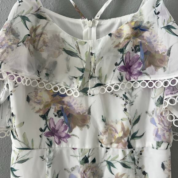 Hope & Ivy Cold Shoulder Floral Midi Dress Size 10 NWT White Floral - Picture 3 of 5